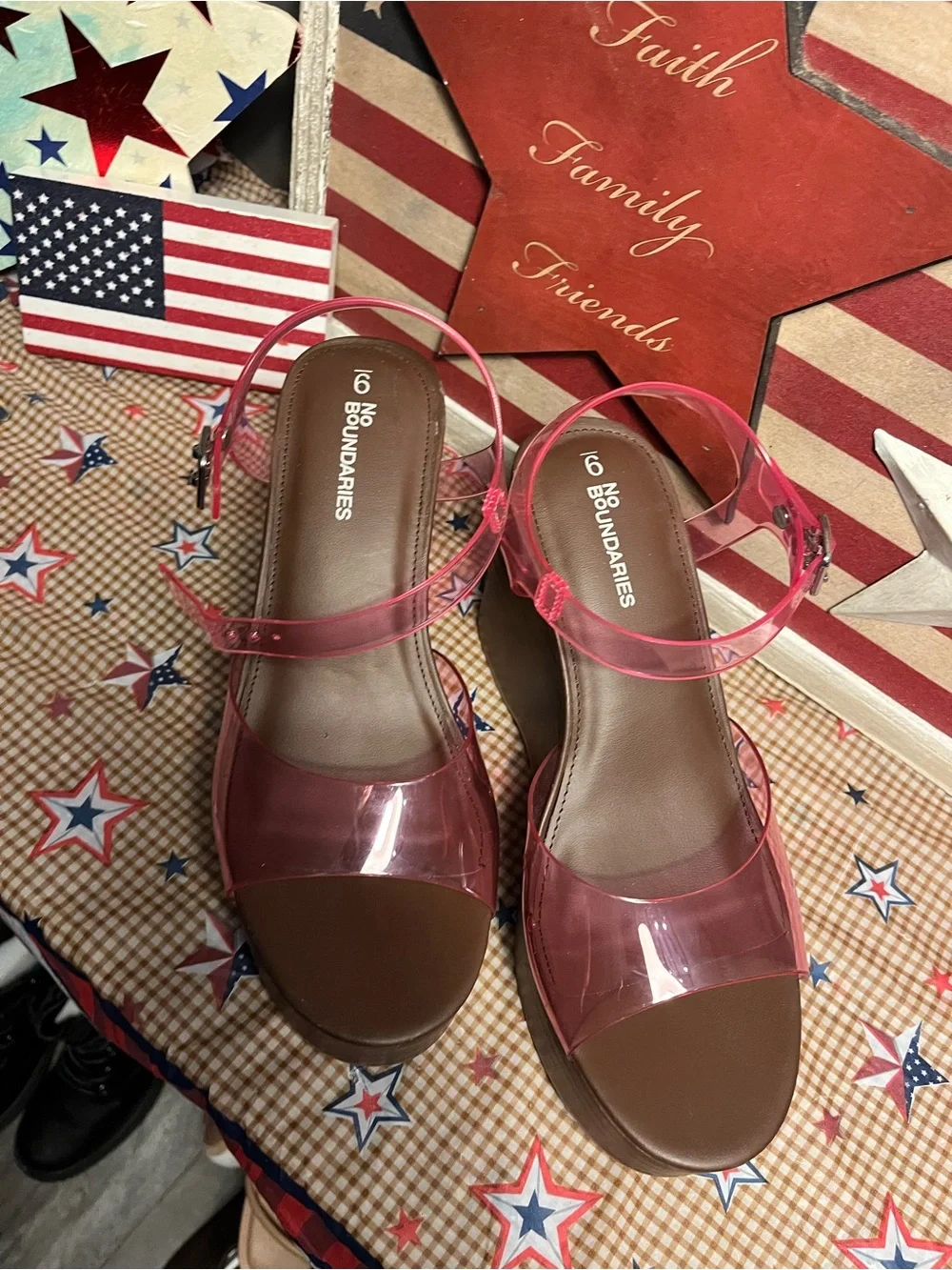 No Boundaries Pink Clear Platform Sandals with Brown Sole - Picture 2 of 3